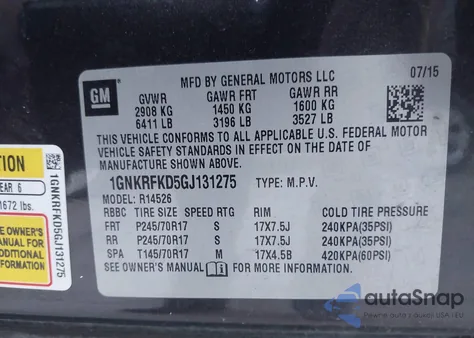 2016 Chevrolet Traverse Ls из США, поврежденный, VIN 1GNKRFKD5GJ131275